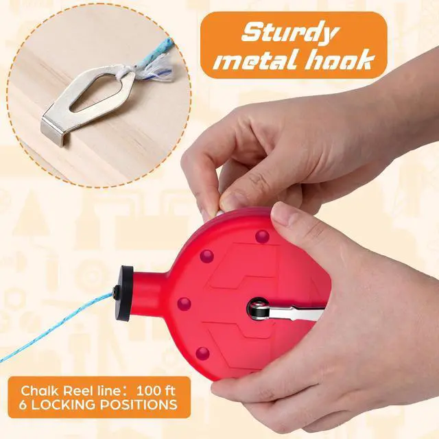 Alt view image 3 of 6 - 2 Pcs Chalk Line Tool 100 ft Portable Chalk Line Reel Box with PP Case for Building Construction Wood Working Decoration Brick Layer Drawing Straight (Red)