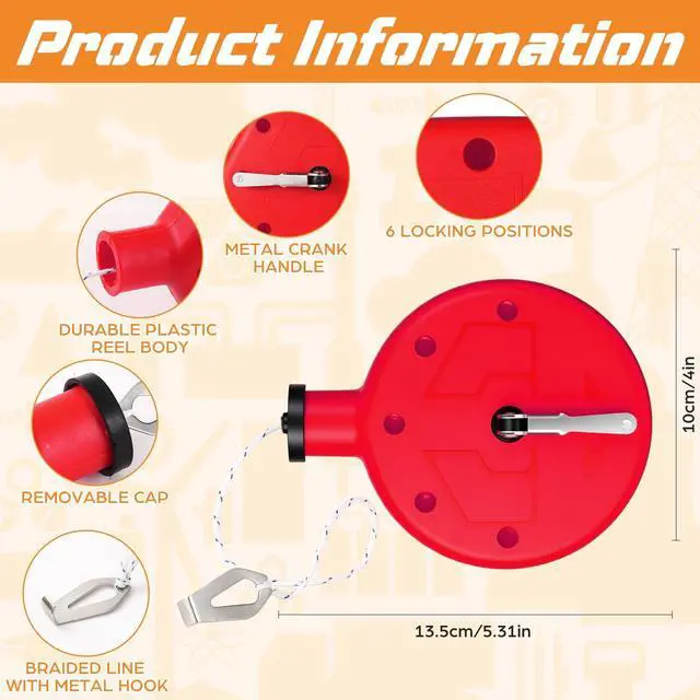 Alt view image 2 of 6 - 2 Pcs Chalk Line Tool 100 ft Portable Chalk Line Reel Box with PP Case for Building Construction Wood Working Decoration Brick Layer Drawing Straight (Red)
