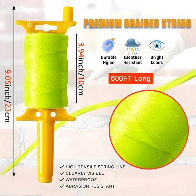 Alt view image 2 of 6 - Reloadable Line Reel,Mason Line String line with Handle, 600 Ft Length Nylon Twine,18 Braided Nylon String for Gardening Or Masonry Tools,Outdoor KiteTwine String for Gardening Fluorescent Yellow