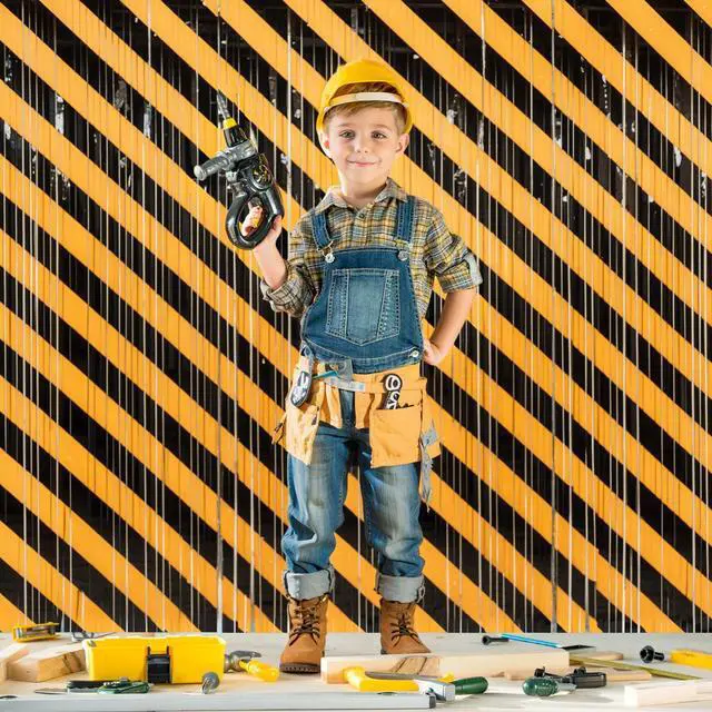 Alt view image 5 of 6 - 2 Pack Construction Party Decorations Foil Fringe Curtains, Construction Themed Party Supplies, 3.3 x 6.6ft Orange and Black Trunk or Treat Tinsel Photo Backdrop Booth Prop