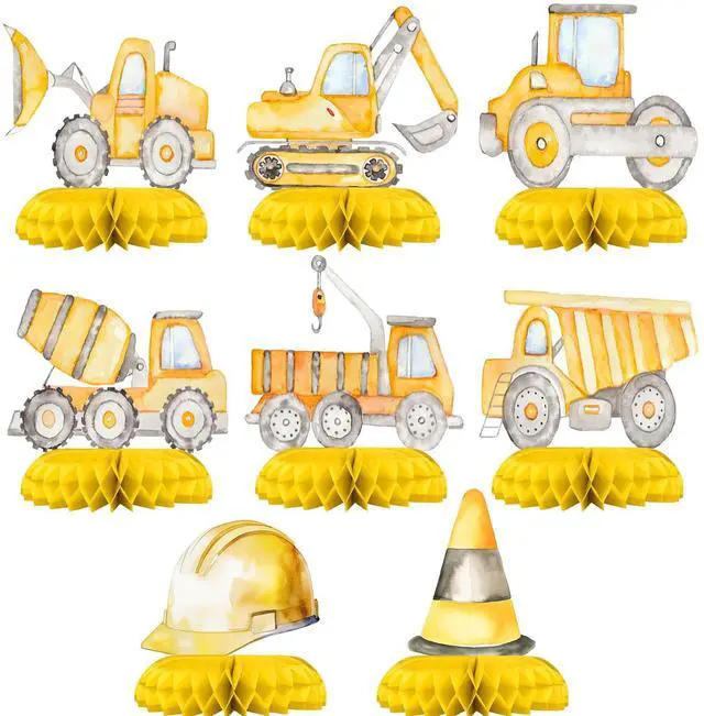Main image of Construction Truck Party Table Centerpieces 8PCS Under Construction Birthday Decorations for Boys, Dump Truck Excavator Cement Mixer Decor for Baby Shower or Kids Party