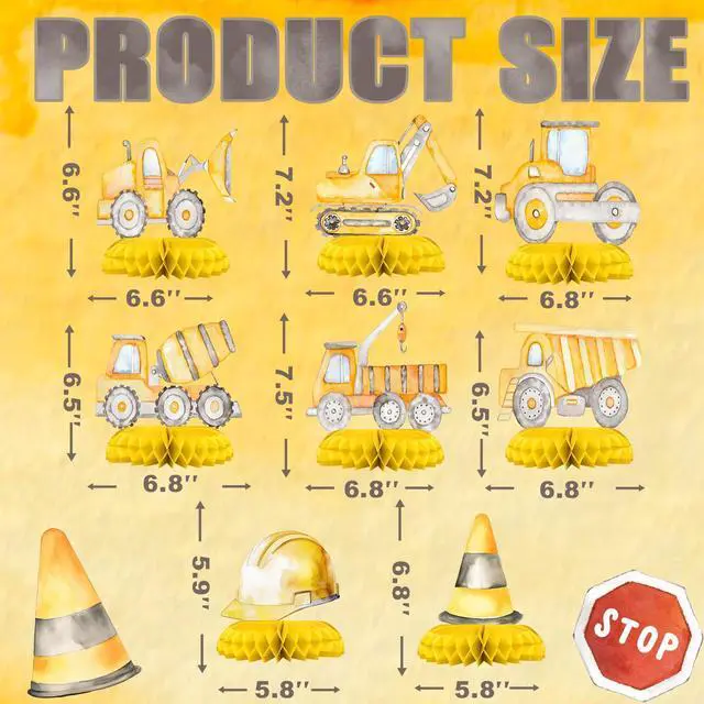 Alt view image 2 of 7 - Construction Truck Party Table Centerpieces 8PCS Under Construction Birthday Decorations for Boys, Dump Truck Excavator Cement Mixer Decor for Baby Shower or Kids Party