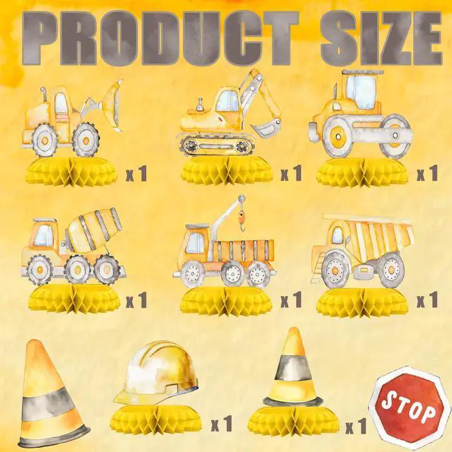 Alt view image 3 of 7 - Construction Truck Party Table Centerpieces 8PCS Under Construction Birthday Decorations for Boys, Dump Truck Excavator Cement Mixer Decor for Baby Shower or Kids Party