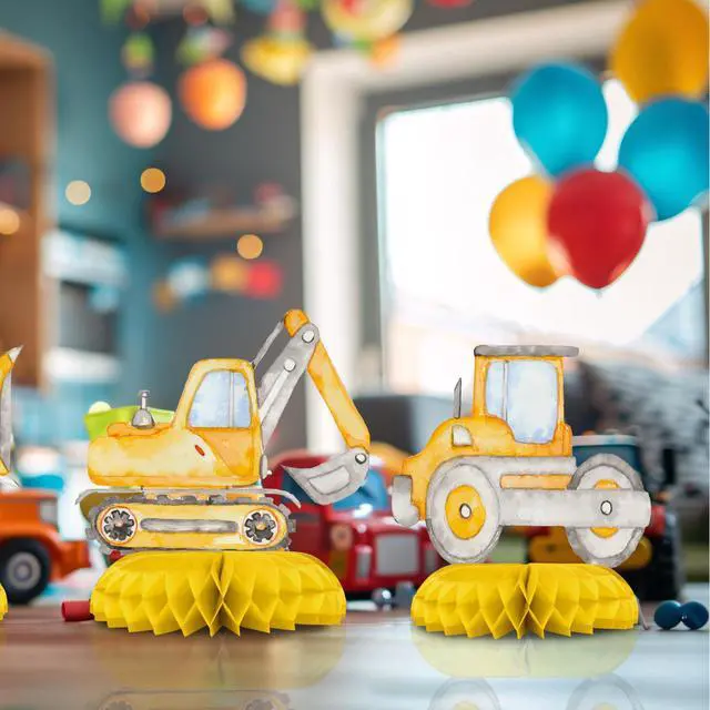 Alt view image 6 of 7 - Construction Truck Party Table Centerpieces 8PCS Under Construction Birthday Decorations for Boys, Dump Truck Excavator Cement Mixer Decor for Baby Shower or Kids Party