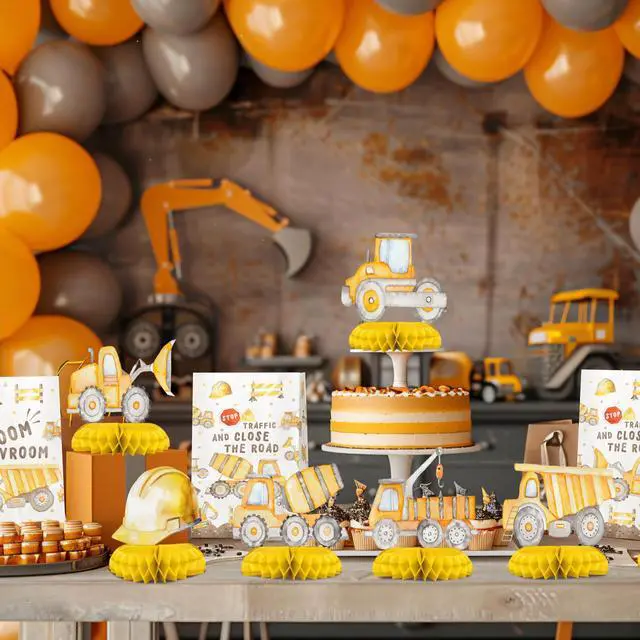 Alt view image 7 of 7 - Construction Truck Party Table Centerpieces 8PCS Under Construction Birthday Decorations for Boys, Dump Truck Excavator Cement Mixer Decor for Baby Shower or Kids Party