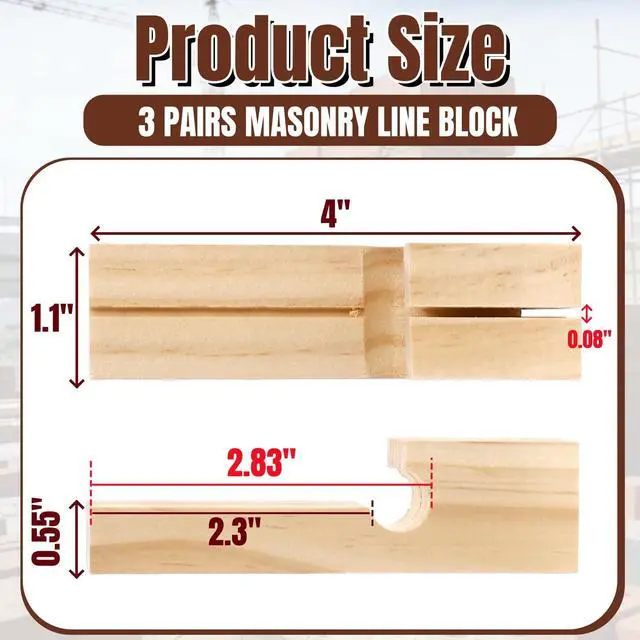 Alt view image 2 of 7 - 6 Pack Wood Masonry String Line Block, 4 Inch Functional Building Construction Lines Concrete Blocks, Portable Bricklaying Tool Straight Line Stabilizer for Carpentry