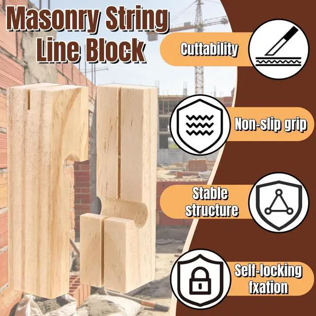 Alt view image 3 of 7 - 6 Pack Wood Masonry String Line Block, 4 Inch Functional Building Construction Lines Concrete Blocks, Portable Bricklaying Tool Straight Line Stabilizer for Carpentry