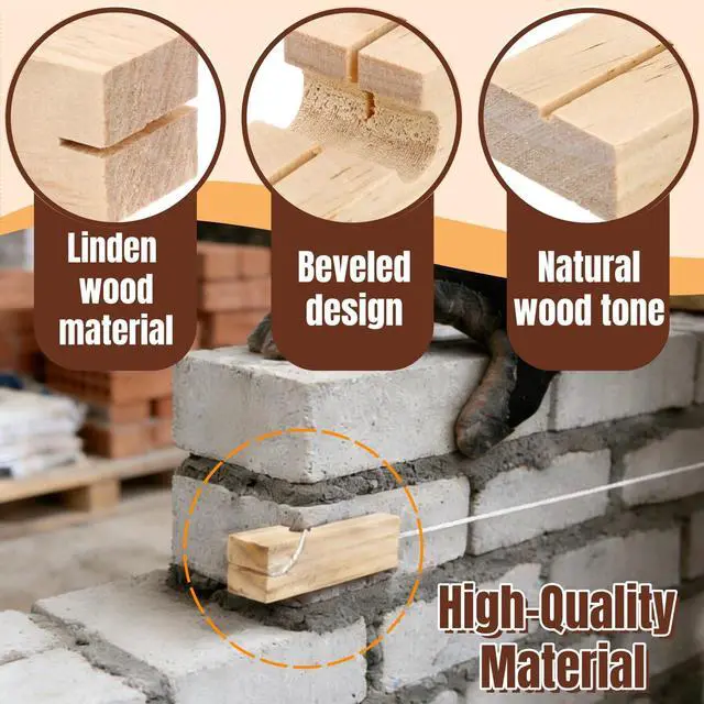 Alt view image 4 of 7 - 6 Pack Wood Masonry String Line Block, 4 Inch Functional Building Construction Lines Concrete Blocks, Portable Bricklaying Tool Straight Line Stabilizer for Carpentry