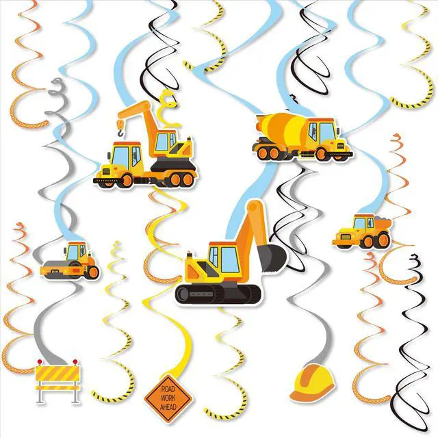 Main image of Construction Theme Hanging Swirl Decorations, 36PCS Construction Party Preassembled Ceiling Streamers, Trucks, Helmets, Traffic Signs & Morefor Birthday, School Event, Work Zone Theme Decor