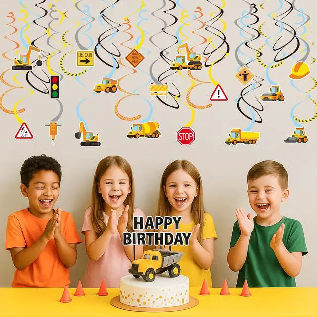Alt view image 2 of 7 - Construction Theme Hanging Swirl Decorations, 36PCS Construction Party Preassembled Ceiling Streamers, Trucks, Helmets, Traffic Signs & Morefor Birthday, School Event, Work Zone Theme Decor