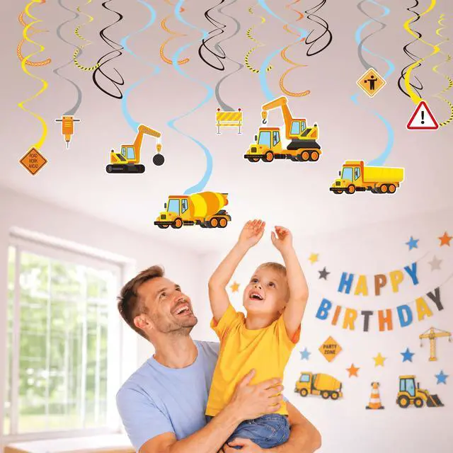 Alt view image 3 of 7 - Construction Theme Hanging Swirl Decorations, 36PCS Construction Party Preassembled Ceiling Streamers, Trucks, Helmets, Traffic Signs & Morefor Birthday, School Event, Work Zone Theme Decor