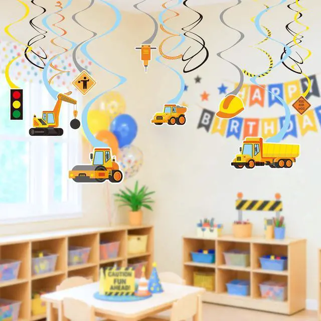 Alt view image 6 of 7 - Construction Theme Hanging Swirl Decorations, 36PCS Construction Party Preassembled Ceiling Streamers, Trucks, Helmets, Traffic Signs & Morefor Birthday, School Event, Work Zone Theme Decor