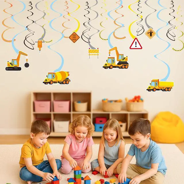 Alt view image 7 of 7 - Construction Theme Hanging Swirl Decorations, 36PCS Construction Party Preassembled Ceiling Streamers, Trucks, Helmets, Traffic Signs & Morefor Birthday, School Event, Work Zone Theme Decor