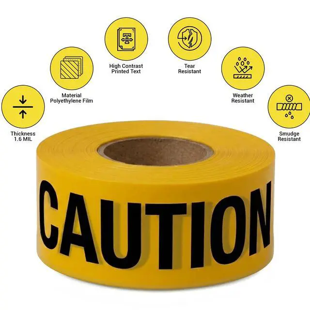 Alt view image 3 of 7 - Yellow Caution Tape Roll - 3 x 1000 ft - Tear Resistant Polyethylene - High Visibility Black Text, Non Adhesive - Ideal Use for Decoration, Construction & Worksites