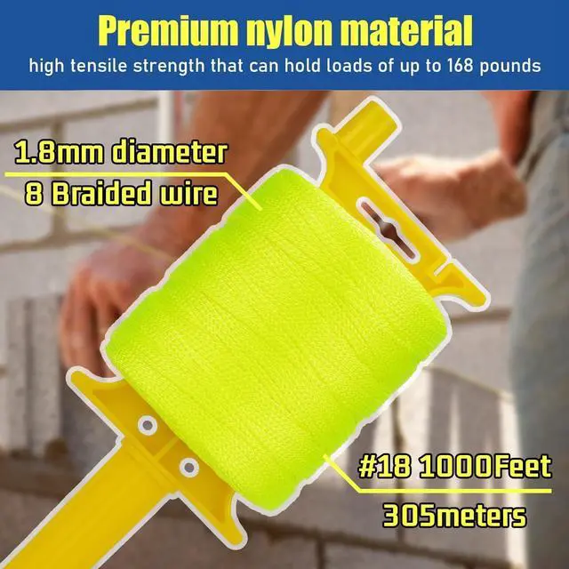 Alt view image 2 of 7 - Mason Line String,#18 1000 Feet 8 Braided Construction Nylon Line with 5 Built-in Levels and Spool Fluorescent String Line for Precision Work, DIY, and Gardening Projects (Yellow)