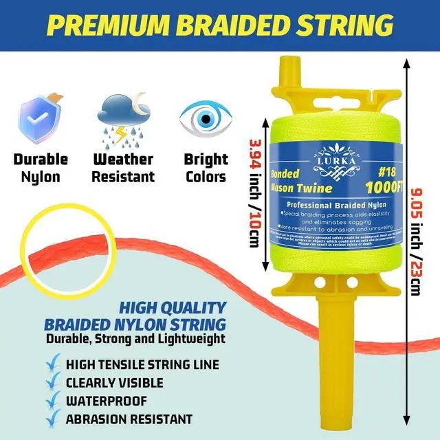 Alt view image 4 of 7 - Mason Line String,#18 1000 Feet 8 Braided Construction Nylon Line with 5 Built-in Levels and Spool Fluorescent String Line for Precision Work, DIY, and Gardening Projects (Yellow)