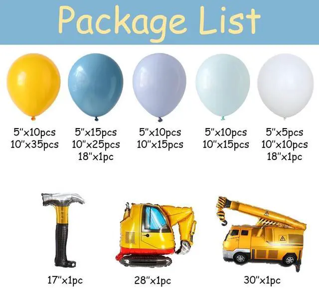 Alt view image 2 of 6 - Construction Balloons Garland Arch Kit 155Pcs Yellow and Blue Balloons with Crane Excavator Hammer Foil Balloon for Birthday Baby Shower Trucker Appreciation Day Construction Party Decorations