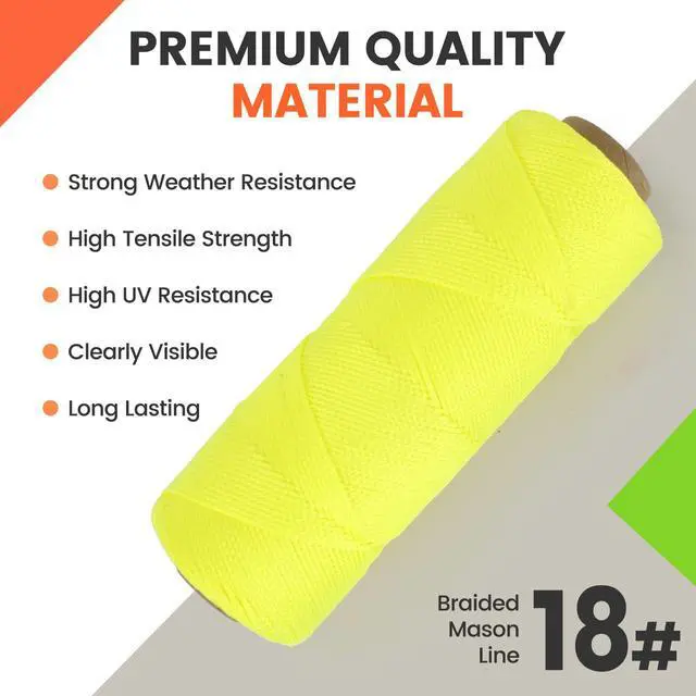 Alt view image 3 of 7 - Mason Line, 500 Ft #18 Braided Nylon String, Premium String for Masonry Jobs, Construction, Gardening, Net Making and Mending, DIY Projects, Fluorescent Yellow