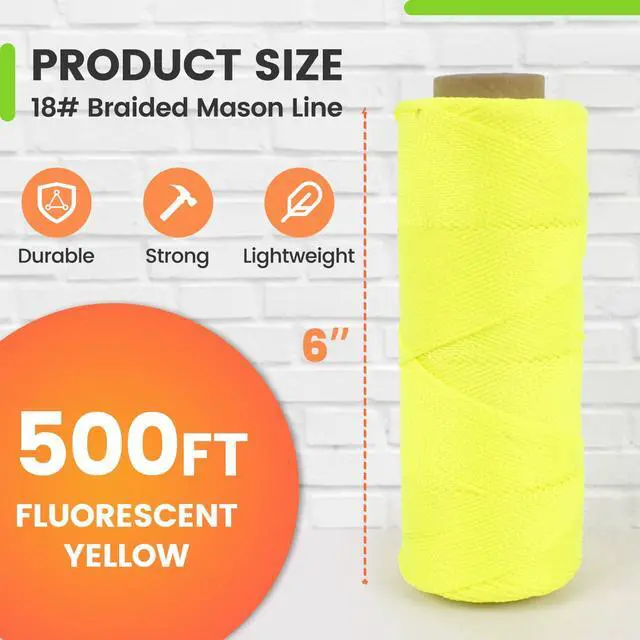 Alt view image 2 of 7 - Mason Line, 500 Ft #18 Braided Nylon String, Premium String for Masonry Jobs, Construction, Gardening, Net Making and Mending, DIY Projects, Fluorescent Yellow
