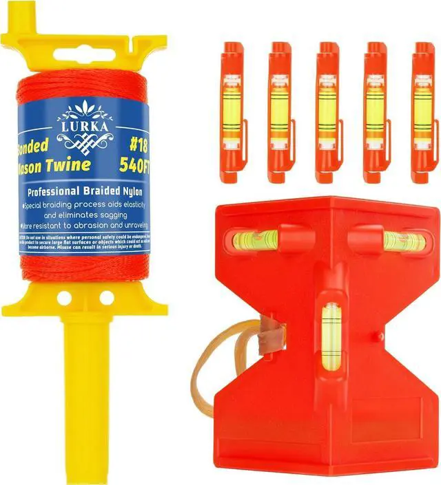 Main image of #18 Mason Line String with Post & Pipe Level & 5 Line Levels, 540 Feet Braided Nylon Twine, High-Visibility String Line for Construction, Gardening, DIY, and Outdoor Projects (Orange)