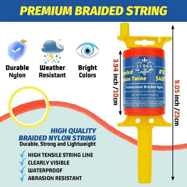 Alt view image 5 of 7 - #18 Mason Line String with Post & Pipe Level & 5 Line Levels, 540 Feet Braided Nylon Twine, High-Visibility String Line for Construction, Gardening, DIY, and Outdoor Projects (Orange)