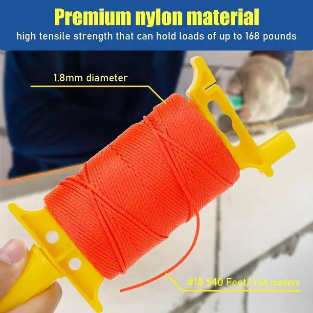Alt view image 7 of 7 - #18 Mason Line String with Post & Pipe Level & 5 Line Levels, 540 Feet Braided Nylon Twine, High-Visibility String Line for Construction, Gardening, DIY, and Outdoor Projects (Orange)
