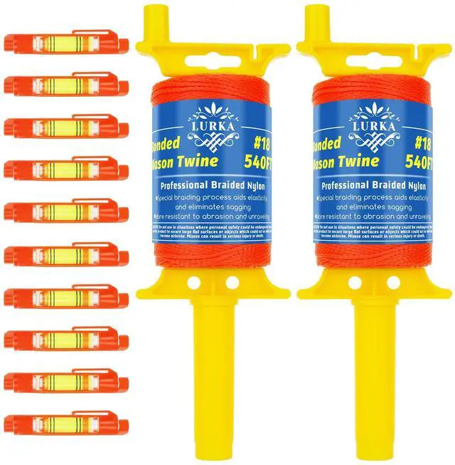 Main image of Mason Line String,#18 540 Feet Braided Construction Nylon Line with 5 Built-in Levels and Spool Fluorescent String Line for Precision Work, DIY, and Gardening (2 Pack Orange Fluorescent)