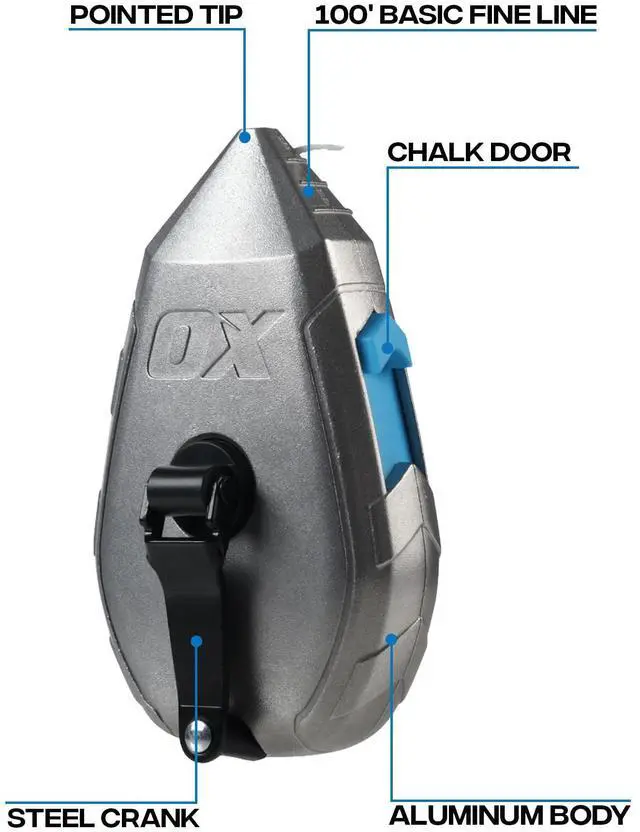Alt view image 2 of 7 - Tools Contractor 100ft Chalk Line Tool Aluminum Construction Steel Crank & 1:1 Gear Ratio and Cotton and Nylon Basic Fine Line Marking Tool Professional Grade Chalk Box OX-T630501