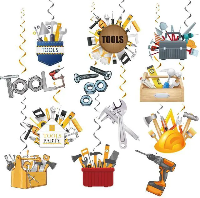 Main image of 24 Pcs Tools Hanging Decorations Tools Hanging Swirls Ceiling Swirls Tools Birthday Party Supplies for Tools Party Decorations Toolbox Decorations