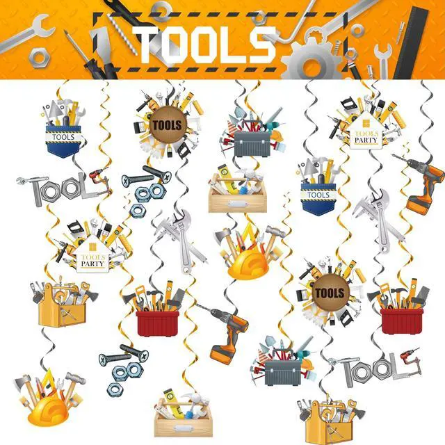 Alt view image 2 of 7 - 24 Pcs Tools Hanging Decorations Tools Hanging Swirls Ceiling Swirls Tools Birthday Party Supplies for Tools Party Decorations Toolbox Decorations