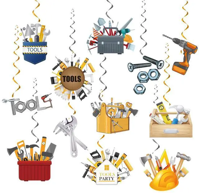 Alt view image 4 of 7 - 24 Pcs Tools Hanging Decorations Tools Hanging Swirls Ceiling Swirls Tools Birthday Party Supplies for Tools Party Decorations Toolbox Decorations