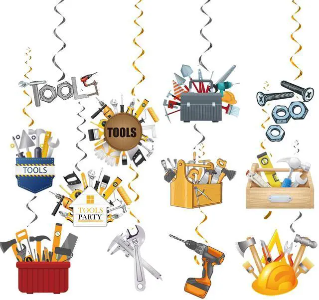 Alt view image 5 of 7 - 24 Pcs Tools Hanging Decorations Tools Hanging Swirls Ceiling Swirls Tools Birthday Party Supplies for Tools Party Decorations Toolbox Decorations