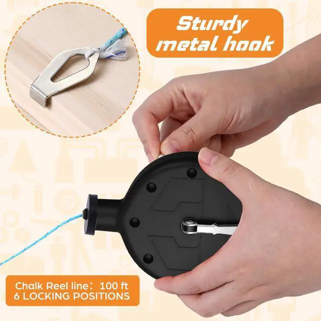 Alt view image 3 of 7 - 1 Pcs Chalk Line Tool 100 ft Portable Chalk Line Reel Box with PP Case for Building Construction Wood Working Decoration Brick Layer Drawing Straight (Black)