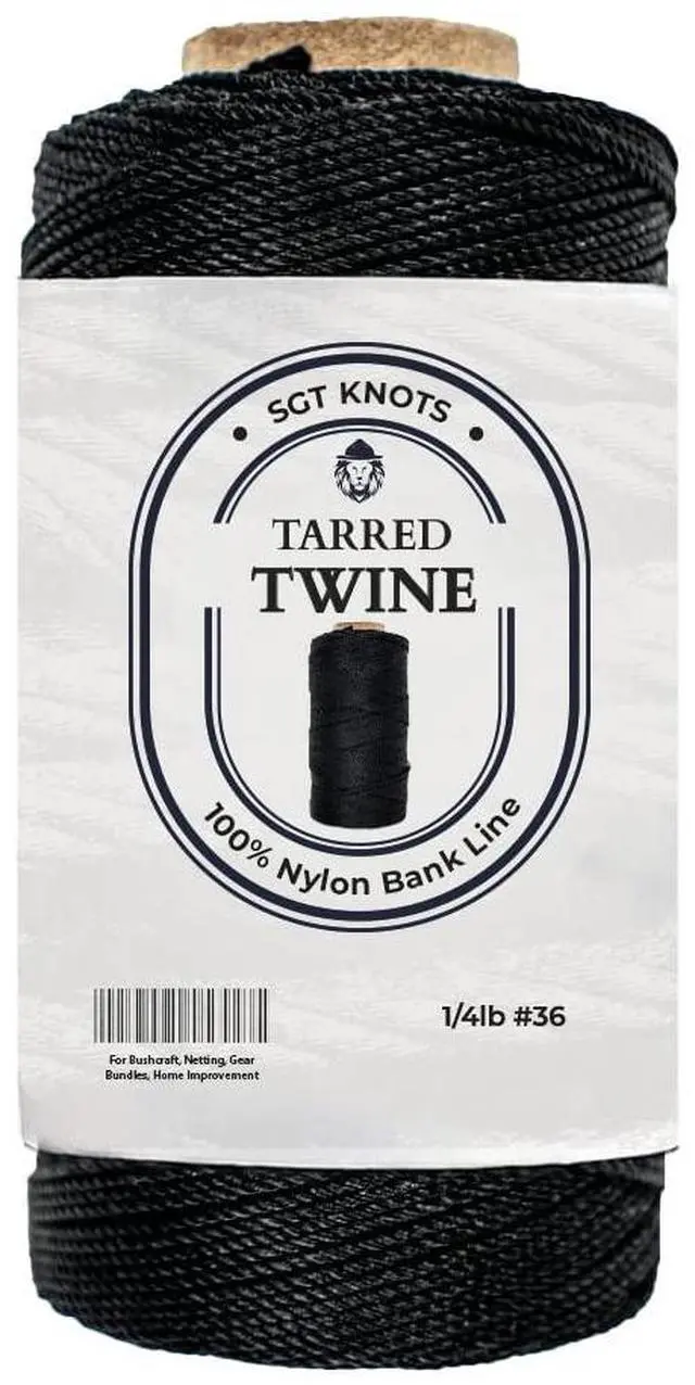 Main image of Tarred Twine - 100% Nylon Bank Line for Bushcraft, Netting, Gear Bundles, Construction, Lacing Twisted Cord, Weatherproof #36-1/4 lb (120 ft)