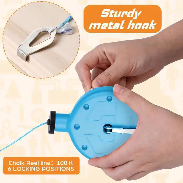 Alt view image 3 of 6 - 2 Pcs Chalk Line Tool 100 ft Portable Chalk Line Reel Box with PP Case for Building Construction Wood Working Decoration Brick Layer Drawing Straight (Blue)