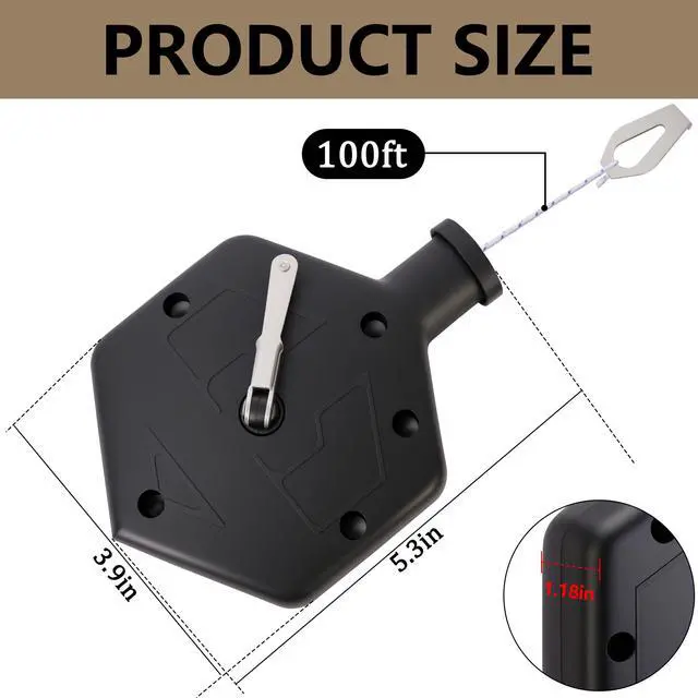 Alt view image 2 of 7 - 2 Pcs 100Ft Chalk Line Reel Box, Portable Chalk Reel with Carabiner, Black Chalks Line Tool for Construction Carpentry Projects Drawing Straight, 6 Locking Positions