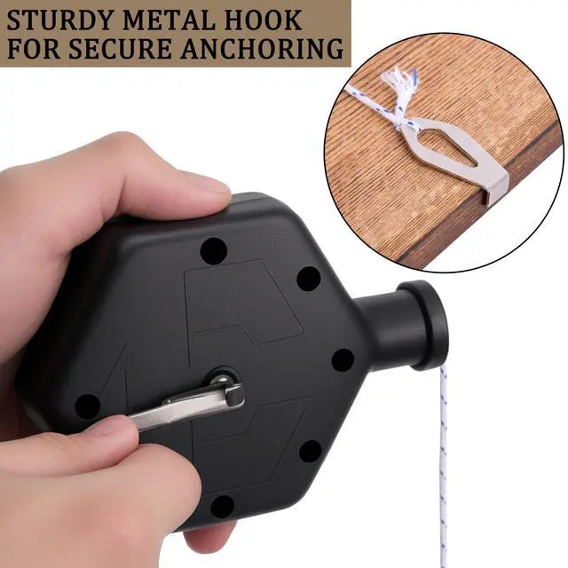 Alt view image 4 of 7 - 2 Pcs 100Ft Chalk Line Reel Box, Portable Chalk Reel with Carabiner, Black Chalks Line Tool for Construction Carpentry Projects Drawing Straight, 6 Locking Positions