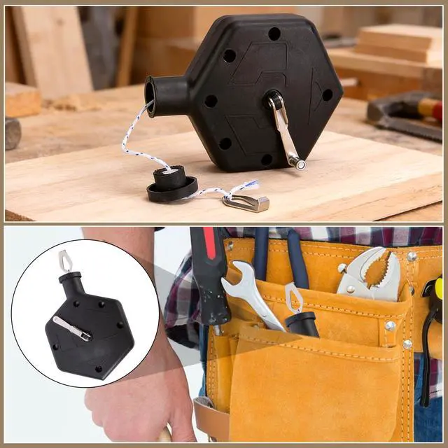 Alt view image 6 of 7 - 2 Pcs 100Ft Chalk Line Reel Box, Portable Chalk Reel with Carabiner, Black Chalks Line Tool for Construction Carpentry Projects Drawing Straight, 6 Locking Positions