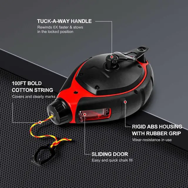 Alt view image 2 of 7 - Chalk Line Tool, 100ft Chalk Box with 6:1 Gear Ratio & Construction String Line, Carpenter Tools for Framers, Roofers, and Deck Builders HT0108
