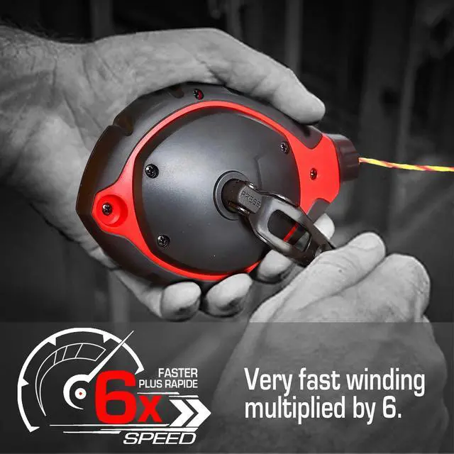 Alt view image 3 of 7 - Chalk Line Tool, 100ft Chalk Box with 6:1 Gear Ratio & Construction String Line, Carpenter Tools for Framers, Roofers, and Deck Builders HT0108