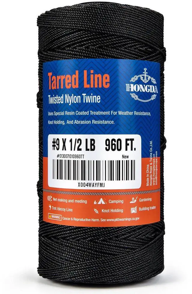 Main image of Tarred Bank Line Twine, 960 Feet Nylon Twine #9 Bank Line-Black Nylon String 1.1mm, Black Strong Twisted Seine Rope Ideal for Gardening, Construction, Gear Tying, Jungle Survival