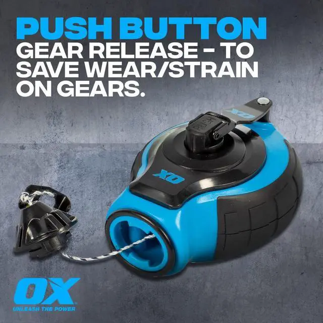 Alt view image 3 of 7 - Tools OX-P027731 Chalk Line - 100' Thick Line, Curved Hook, 6:1 Gear Ratio, Metal Handle, Easy Top Load, Ergonomic Shape & Rubber Grips - Ideal for Deck Builders, Framers, Roofers