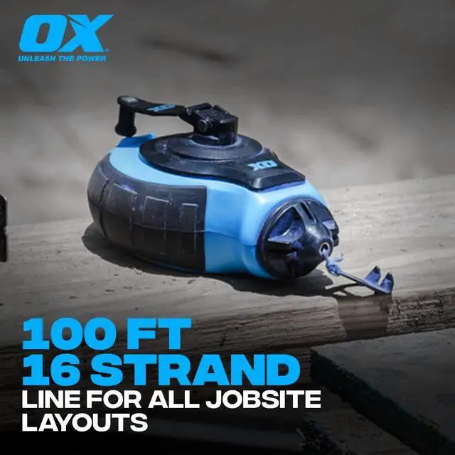 Alt view image 5 of 7 - Tools OX-P027731 Chalk Line - 100' Thick Line, Curved Hook, 6:1 Gear Ratio, Metal Handle, Easy Top Load, Ergonomic Shape & Rubber Grips - Ideal for Deck Builders, Framers, Roofers