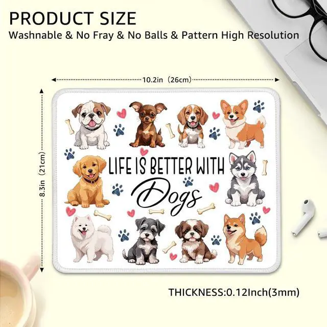 Alt view image 2 of 6 - Funny Life is Better with Dogs Mouse Pad Gifts for Dog Lover