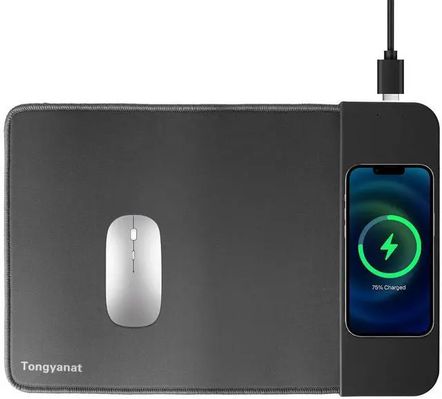Main image of 15W Wireless Charging Mouse Pad, 2 in 1 Desk Pad with Non-Slip Rubber Base, Fast Qi Wireless Charger for iPhone/Computers/Home Charging Devices, 12.8 * 8.5in Mouse Pad - Gray