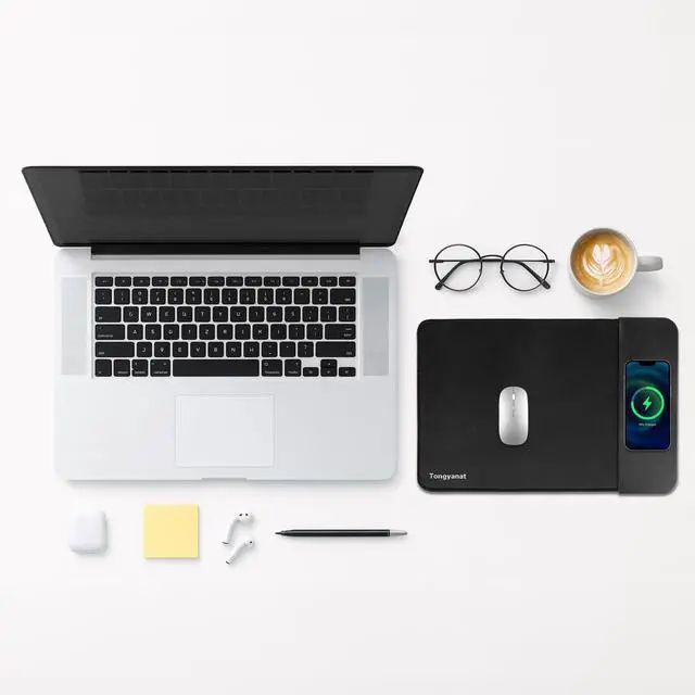 Alt view image 6 of 7 - 15W Wireless Charging Mouse Pad, 2 in 1 Desk Pad with Non-Slip Rubber Base, Fast Qi Wireless Charger for iPhone/Computers/Home Charging Devices, 12.8 * 8.5in Mouse Pad - Gray