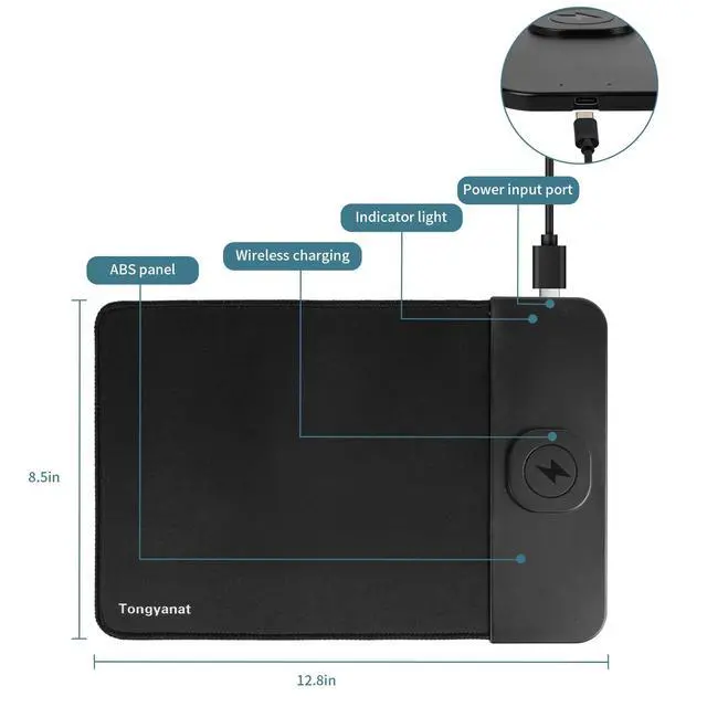 Alt view image 4 of 7 - 15W Wireless Charging Mouse Pad, 2 in 1 Desk Pad with Non-Slip Rubber Base, Fast Qi Wireless Charger for iPhone/Computers/Home Charging Devices, 12.8 * 8.5in Mouse Pad - Gray