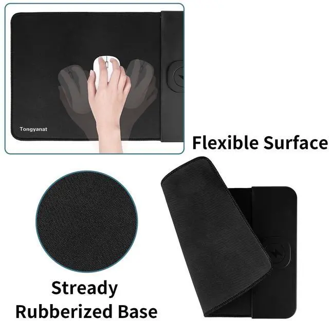 Alt view image 5 of 7 - 15W Wireless Charging Mouse Pad, 2 in 1 Desk Pad with Non-Slip Rubber Base, Fast Qi Wireless Charger for iPhone/Computers/Home Charging Devices, 12.8 * 8.5in Mouse Pad - Gray