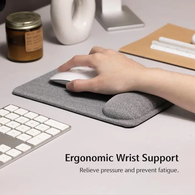 Alt view image 3 of 7 - Compact Ergonomic Mouse Pad with Wrist Rest Support, Pain Relief, Non-Slip Base, Optimized Tracking Surface, Lightweight & Portable, Ideal for Office, Home & Travel, 8.9 x 6.1 in (Grey)