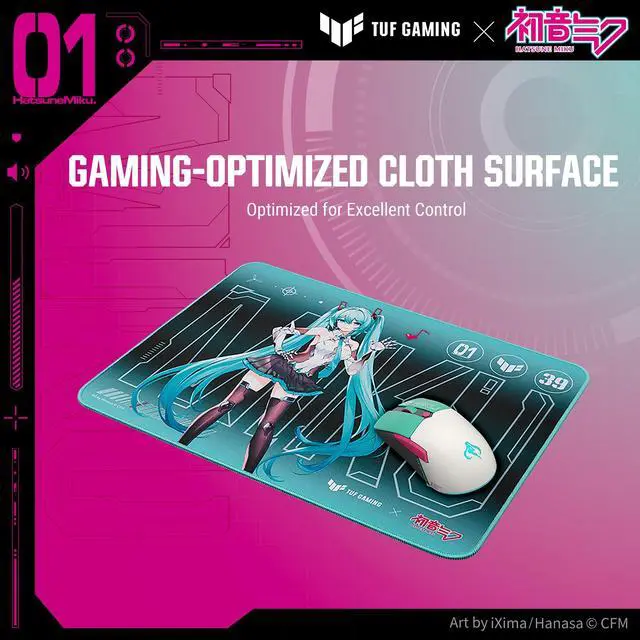Alt view image 2 of 7 - Gaming P1 Hatsune Miku Edition Portable Gaming Mouse Pad 10 x 8 (Medium Size), Aqua, Protective Coating, Water-Resistant Surface, Durable Anti-Fray Stitching, Non-Slip Rubber Base